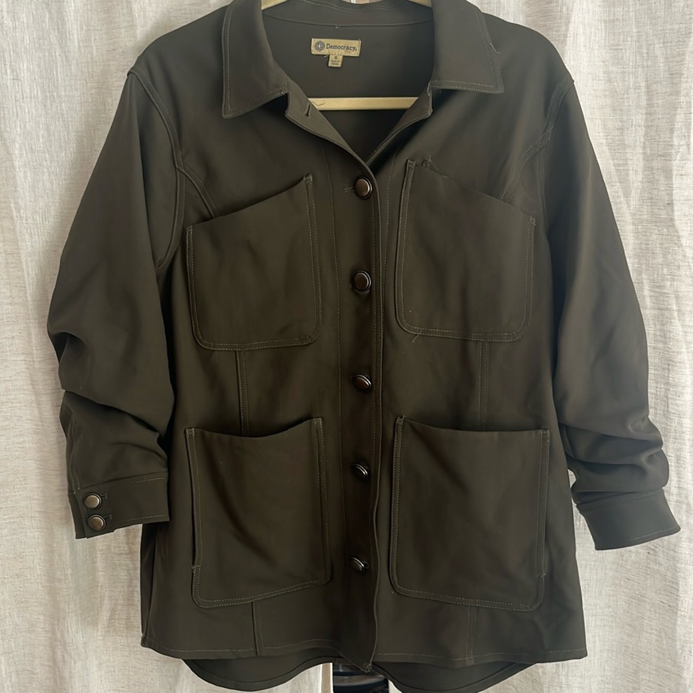 Army Green 3/4 Sleeve Button Down Jacket